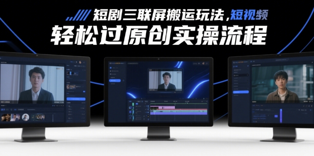 短剧三联屏搬运玩法，短剧搬运轻松过原创实操流程-副业网