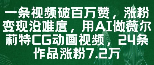 一条视频破百万赞，涨粉变现没难度，用AI做薇尔莉特CG动画视频，24条作品涨粉7.2W-副业网