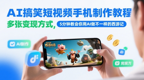 AI搞笑短视频手机制作教程，多张变现方式，5分钟教会你用AI做不一样的西游记-副业网