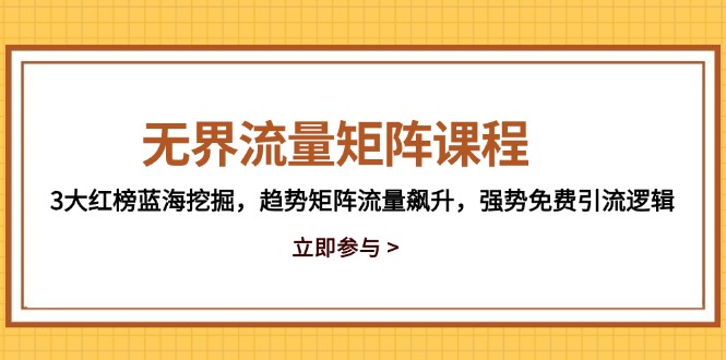 （14763期）无界流量矩阵课程，3大红榜蓝海挖掘，趋势矩阵流量飙升，强势免费引流逻辑-副业网