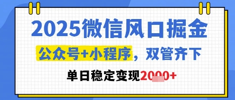 2025微信风口掘金，公众号+小程序双管齐下，单日稳定变现1k+-副业网
