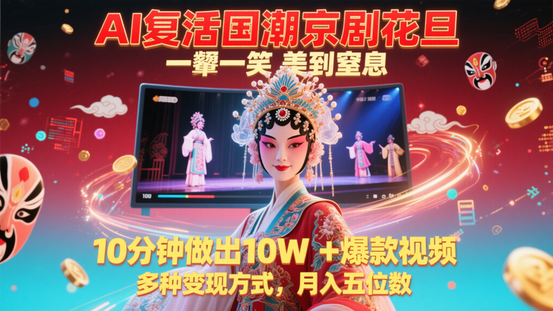 AI复活国潮京剧花旦，一颦一笑美到窒息，10分钟做出10W+爆款视频，多种变现方式-副业网