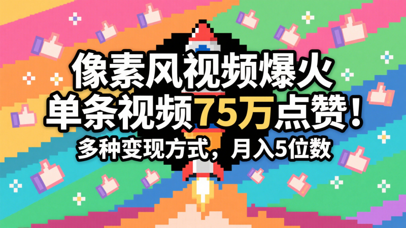 3分钟生成最近爆火的像素风视频，单条点赞75万，谁发谁火系列，多种变现方式，月入…-副业网