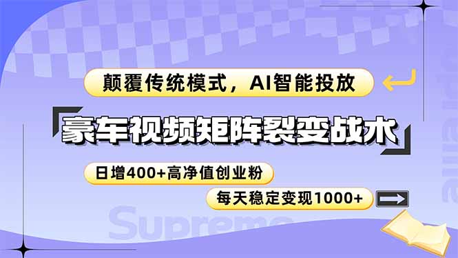 （14903期）豪车视频矩阵裂变战术，颠覆传统模式，AI智能投放，日增400+高净值创业…-副业网