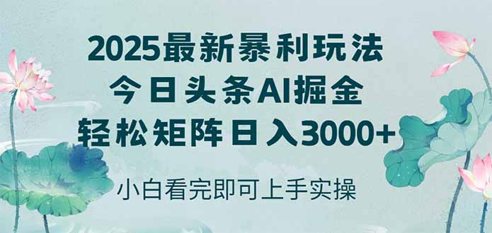 （14933期）今日头条2025年最新暴利玩法，思路简单，复制粘贴，轻松实现矩阵日入3000+-副业网