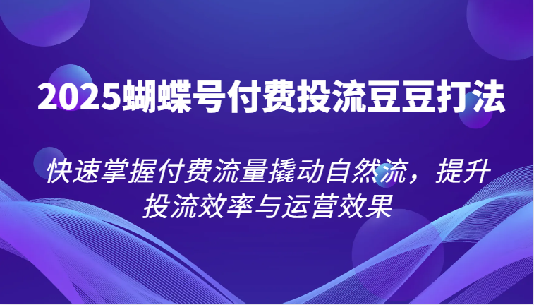 2025蝴蝶号付费投流豆豆打法，快速掌握付费流量撬动自然流，提升投流效率与运营效果-副业网