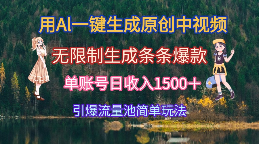 用Al一键生成原创中视频，无限制生成条条爆款，单账号日收入1500＋引爆…-副业网