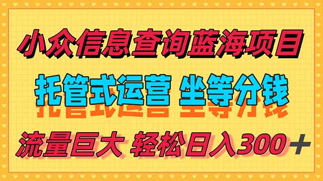 稳定日入300＋，小众信息查询蓝海项目，全程懒人式托管，解放你的时间-副业网