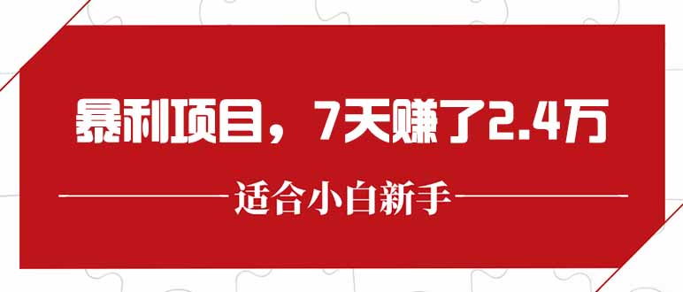 最新暴利项目，每单收益轻松在300以上，7天赚了2.4万-副业网