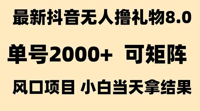 抖音无人撸礼物8.0玩法 全新风口   见效果快  全无人  单号当天产出2000+-副业网