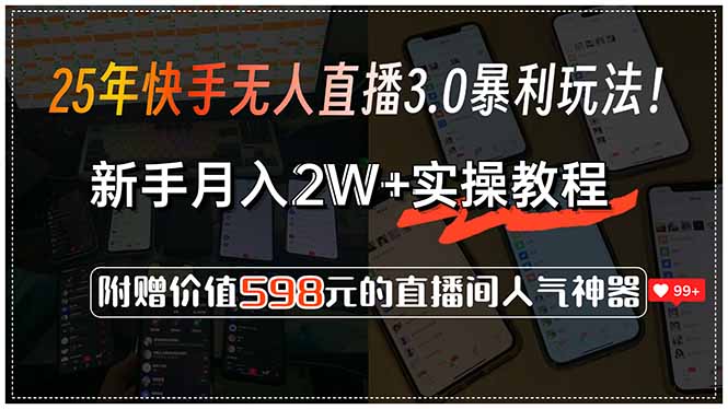 25年快手无人直播3.0暴利玩法！，新手月入2W+实操教程，附赠价值598元…-副业网
