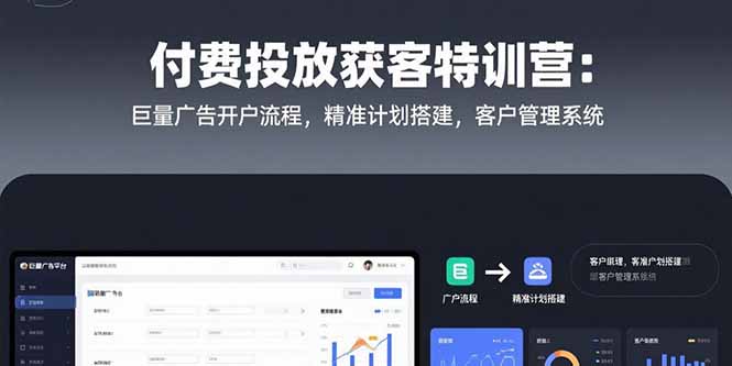 付费投放获客特训营：巨量广告开户流程，精准计划搭建，客户管理系统-副业网