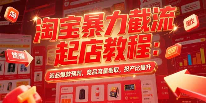 淘宝暴力截流起店教程：选品爆款预判，竞品流量截取，投产比提升-副业网