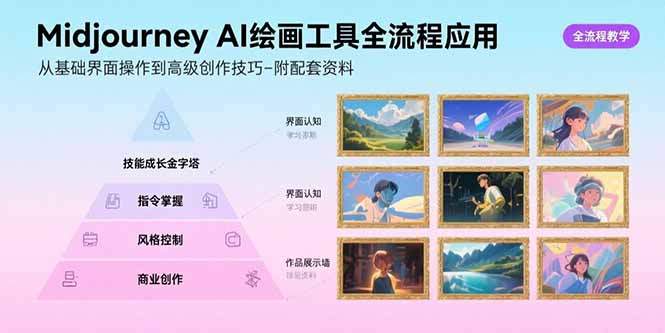 Midjourney AI绘画工具全流程应用，从基础界面操作到高级创作-附配套资料-副业网