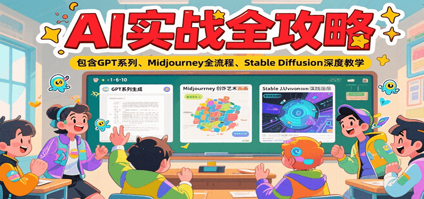 AI实战全攻略，包含GPT系列、Midjourney全流程、Stable Diffusion深度教学-副业网