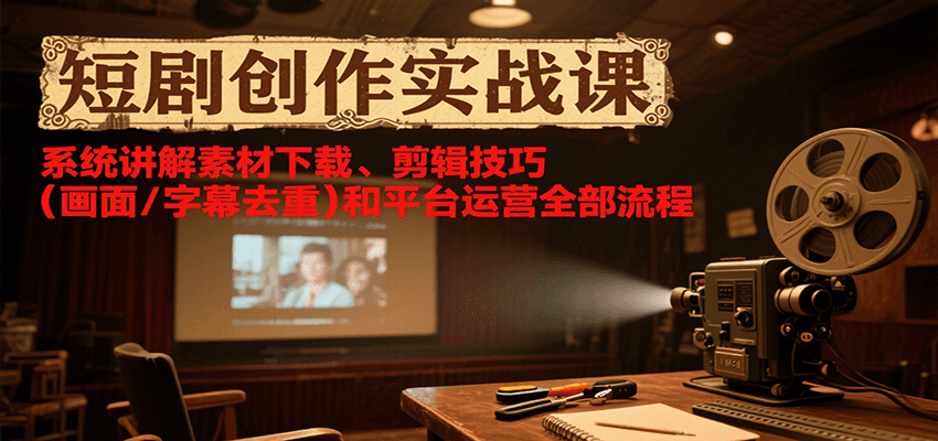 短剧创作实战课，系统讲解素材下载、剪辑技巧(画面/字幕去重)和平台运营全部流程-副业网