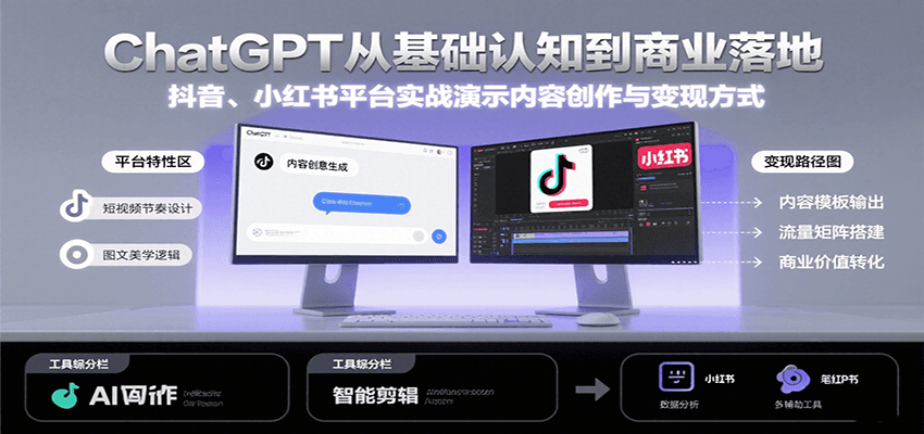 ChatGPT从基础认知到商业落地，实战演示抖音、小红书等平台的内容创作与变现-副业网