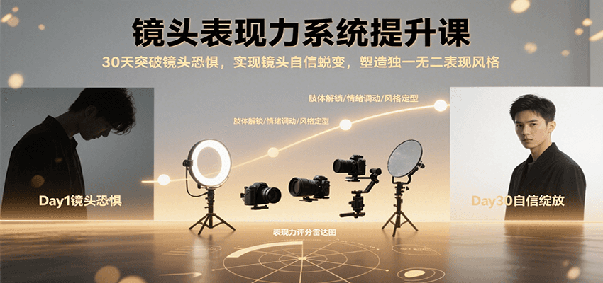 镜头表现力系统提升课，30天突破镜头恐惧实现自信蜕变，塑造独一无二表现风格-副业网