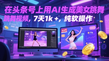 在头条号上用AI生成美女跳舞视频，7天1k+，纯软件操作-副业网