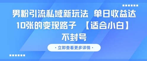 男粉引流私域新玩法，单日收益达10张的变现路子 【适合小白】不封号-副业网