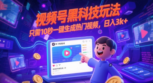 视频号黑科技玩法，只需10秒一键生成热门视频，日入3k+【揭秘】-副业网