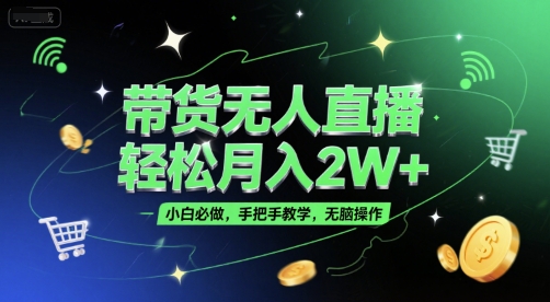 带货无人直播，轻松月入2W+，小白必做，手把手教学，无脑操作(附学习资料)-副业网