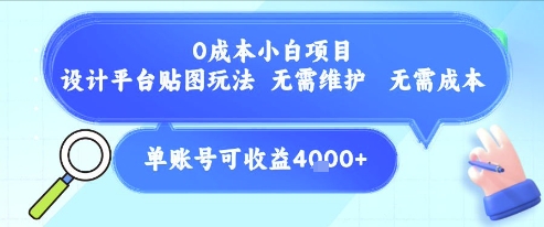 0成本小白项目，设计平台贴图玩法，无需维护，无需成本，单账号单月可产生收益4k+-副业网