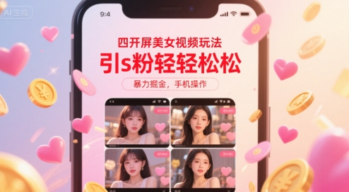 四开屏美女视频玩法，引s粉轻轻松松，暴力掘金，手机操作【揭秘】-副业网