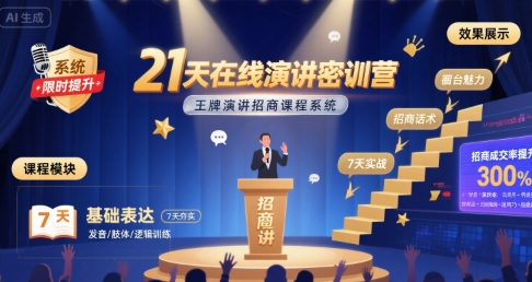 21天在线演讲密训营，王牌演讲招商课程系统-副业网