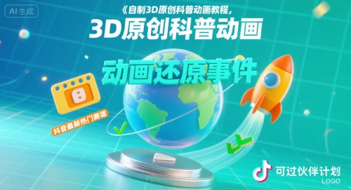 自制3D原创科普动画教程，动画还原事件，抖音最新热门赛道，可过伙伴计划-副业网