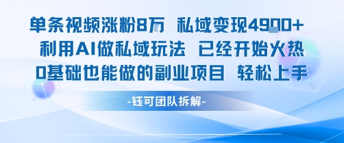 单条视频私域变现4.9k+利用AI做私域玩法 已经开始火热0基础也能做的副业项目轻松上手-副业网