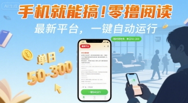 手机就能搞！零撸阅读挂G，最新平台，一键自动运行，随时随地挣，单日50-3张+【揭秘】-副业网