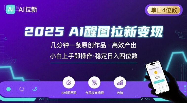 2025最强AI醒图拉新，几分钟一条原创作品，单日收入4位数，小白也能上手操作-副业网
