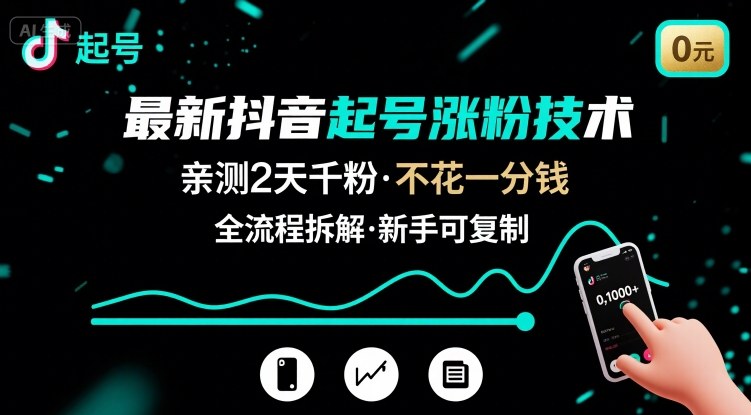 最新抖音起号涨粉技术，亲测2天千粉，不花一分钱，全流程拆解-副业网