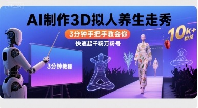 Ai制作3D拟人养生走秀，3分钟手把手教会你，快速起千粉万粉号-副业网