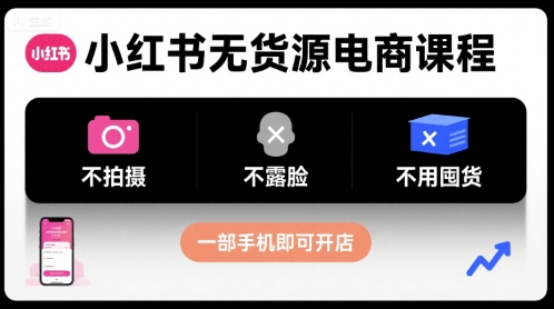 小红书无货源电商课程，不拍摄不露脸不用囤货，一部手机即可开店-副业网