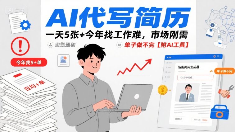 AI代写简历，一天5张+今年找工作难，市场刚需，单子做不完【附AI工具】-副业网