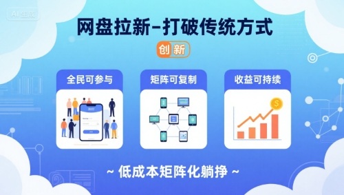 网盘拉新-打破传统方式，低成本矩阵化躺挣，全民可参与、矩阵可复制、收益可持续【揭秘】-副业网