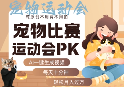 AI一键生成宠物比赛运动会PK视频，纯原创不用剪不用拍，每天十分钟，轻松月入过1W+-副业网