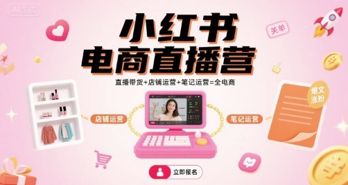 小红书电商直播营，直播带货+店铺运营+笔记运营=全电商-副业网