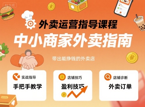 外卖运营指导课程，中小商家外卖指南，手把手带出能挣钱的外卖店-副业网