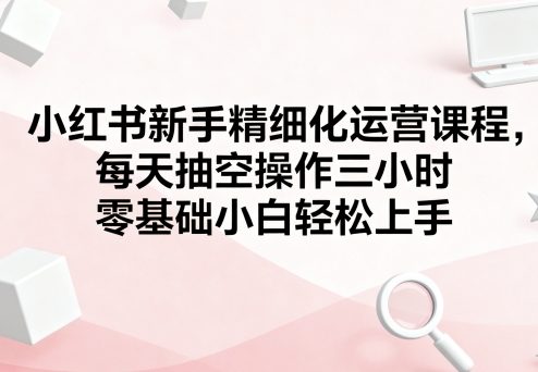 小红书新手精细化运营课程，每天抽空操作三小时，零基础小白轻松上手-副业网