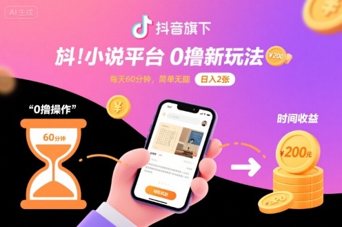 抖音旗下小说平台0撸新玩法，每天挂G60分钟，简单无脑，日入2张【揭秘】-副业网
