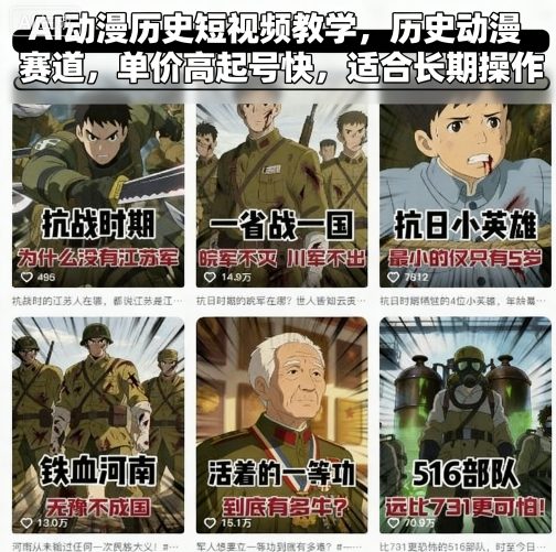 AI动漫历史短视频教学，历史动漫赛道，单价高起号快，适合长期操作-副业网