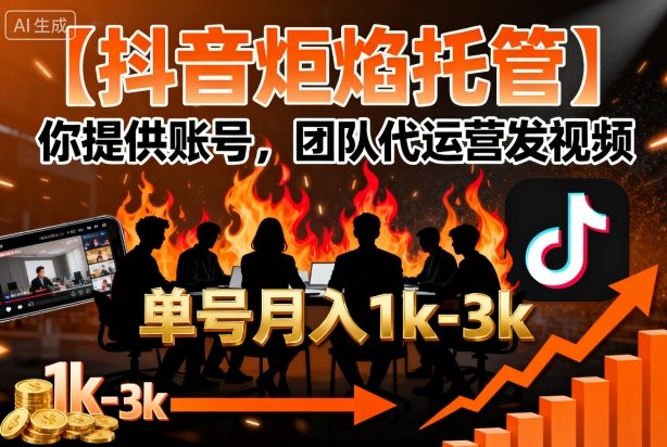 【抖音炬焰托管】你提供账号，团队代运营发视频，单号月入1k+【揭秘】-副业网