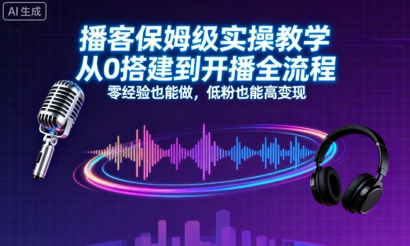 播客保姆级实操教学，从0搭建到开播全流程，零经验也能做，低粉也能高变现-副业网