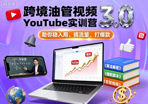 跨境油管视频YouTube实训营3.0，助你稳入局、搞流量、打爆款-副业网