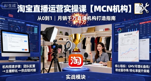 淘宝直播运营实操课【MCN机构】，从0到1做一家月销千W的直播机构-副业网