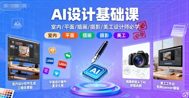 AI设计基础课，室内、平面、插画、摄影、美工设计师必学的-副业网