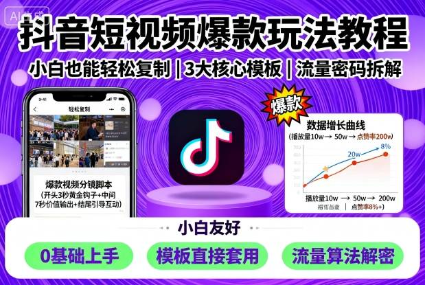 抖音短视频爆款玩法教程，小白也能轻松复制-副业网